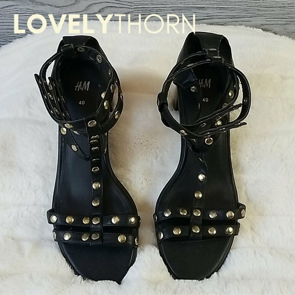 H&M // black gold studded gladiator sandals